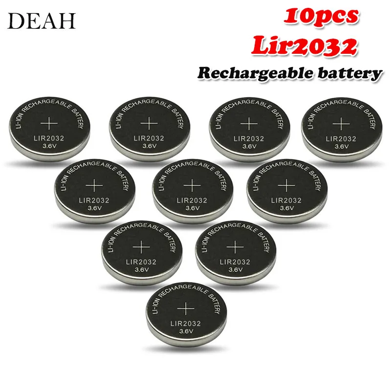 10 шт 3,6 V 40mah LIR2032 LIR 2032 литиевая аккумуляторная батарея для дистанционного управления часы Компьютер Материнская плата кнопочный элемент CR2032