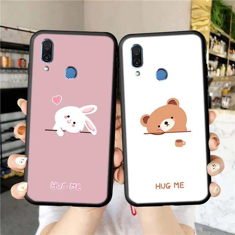 

Чехол для телефона Honor Play, роскошный Funda honrPlay, мягкий силиконовый чехол с кроликом и медведем, чехол для телефона с рукавом