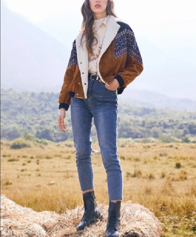 Куртка женская Вельветовая в винтажном стиле с принтом|Женские куртки| |