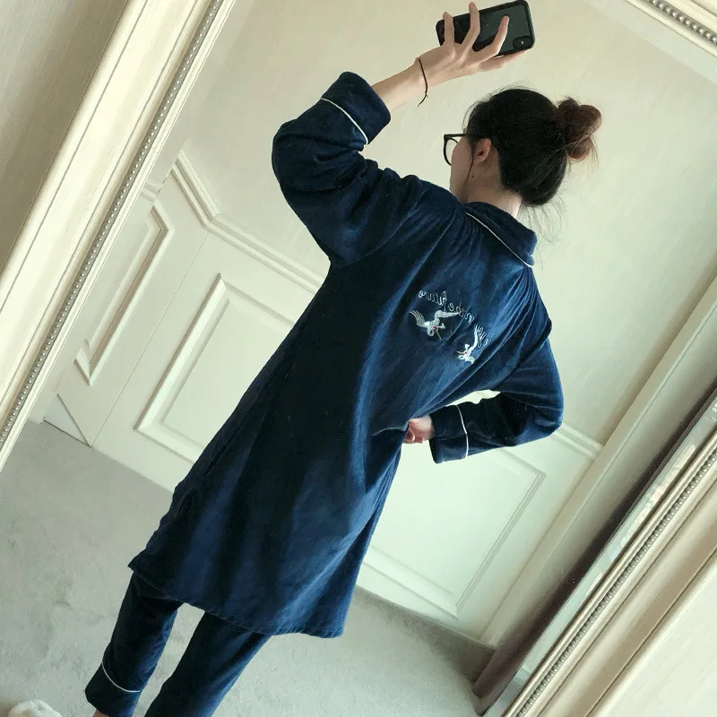 

Island velvet pajamas women's season can wear thin coral fleece long sleeve home suit