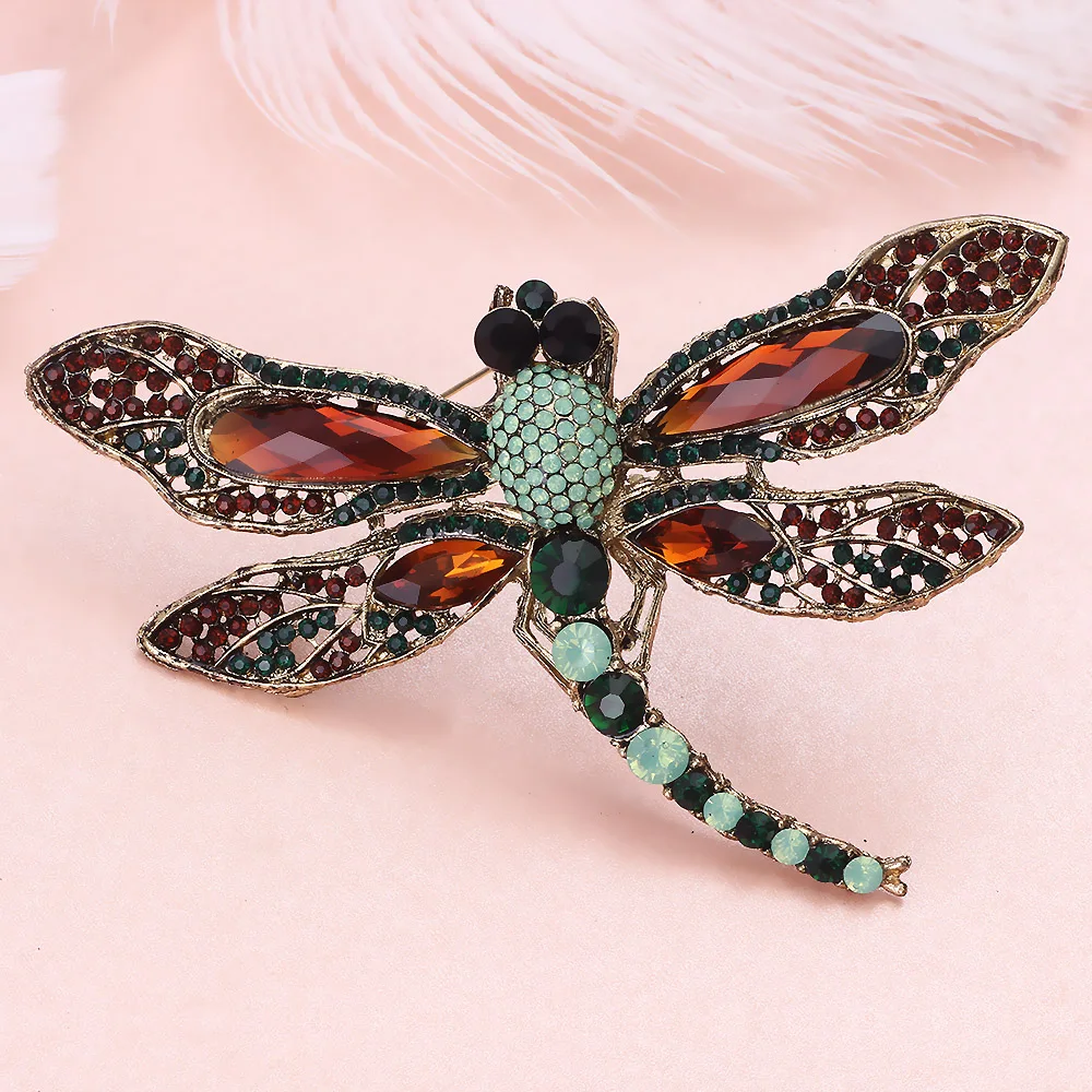 Женская Винтажная брошь в виде стрекозы с кристаллами|large dragonfly brooch|vintage rhinestone