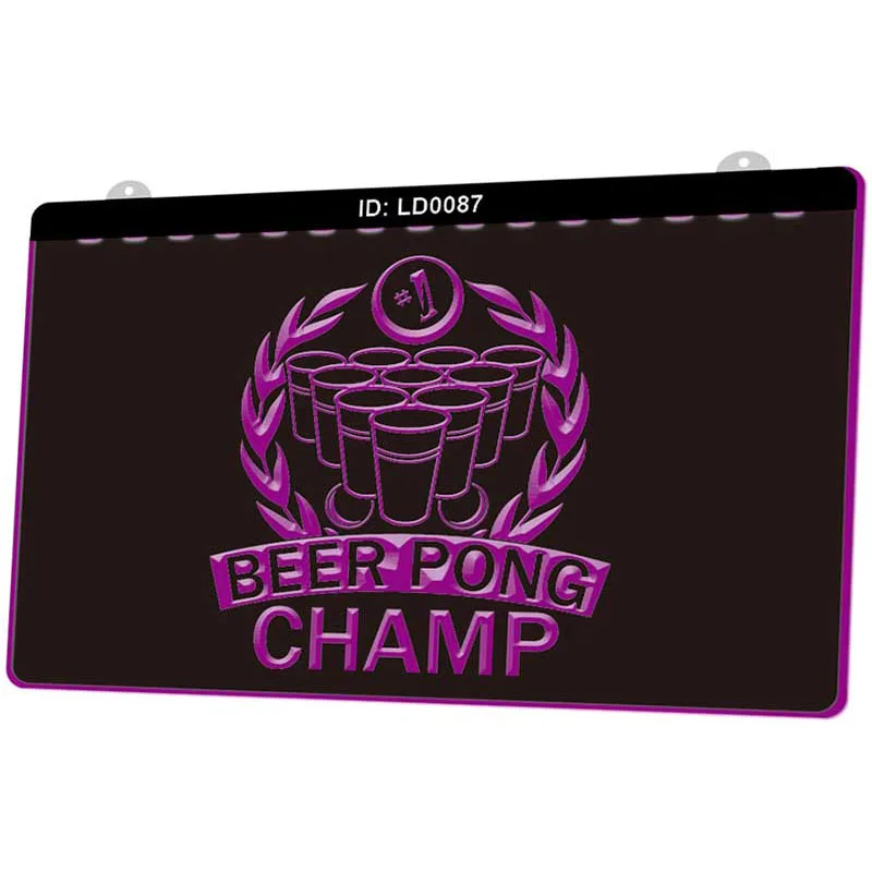 LD0087 Beer pong champ новый 3D гравировальный светодиодный световой знак несколько цветов