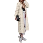 Женский осенний кардиган с капюшоном, открытый передний кардиган, вязаный свитер с узором в виде ромба, однотонная свободная длинная теплая верхняя одежда