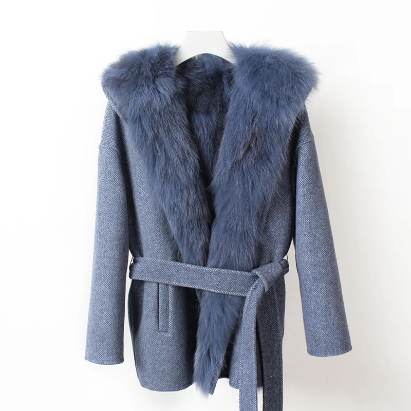 OFTBUY новая зимняя куртка Женское пальто из натурального меха лисы верхняя одежда из шерсти верхняя одежда с поясом Толстая теплая Съемная уличная одежда