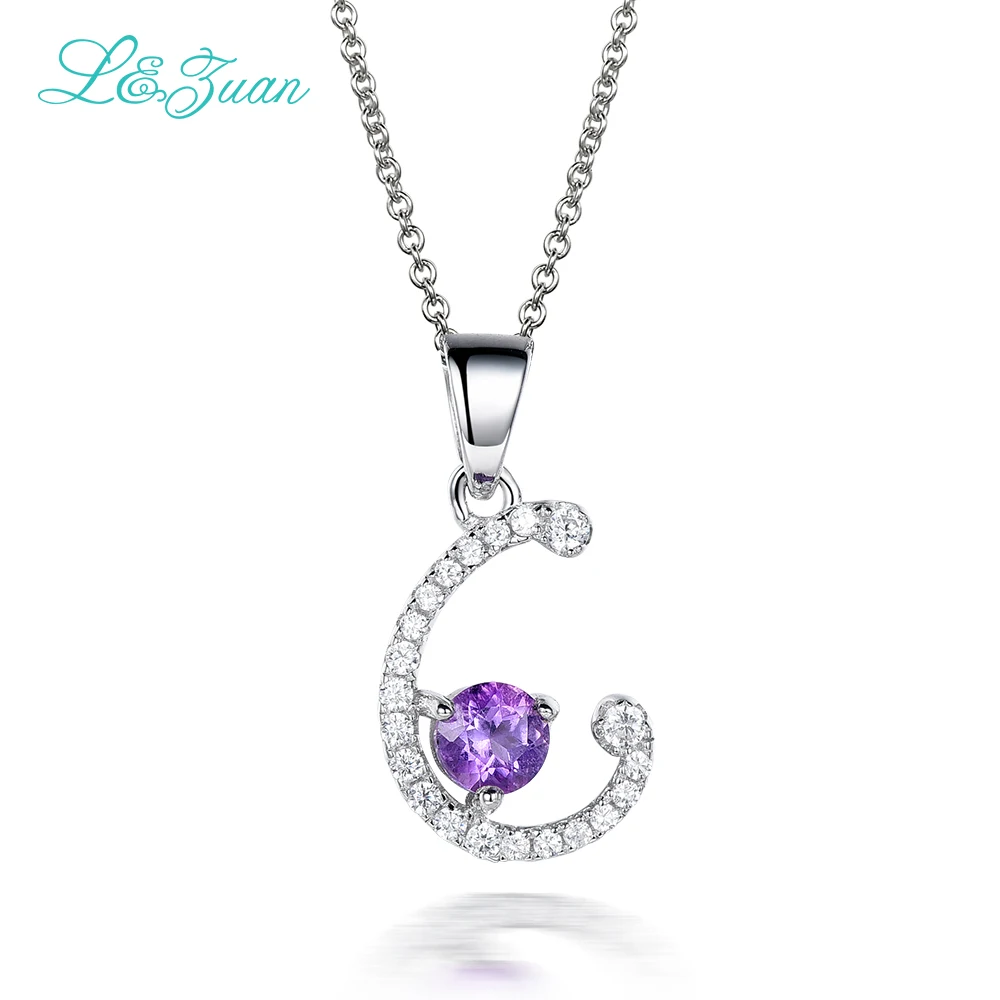 

l&zuan "C" Charm 925 sterling silver 0.74ct Gemstones Pendant Fashion Necklace For Women Fine Jewelry with silver chain gift