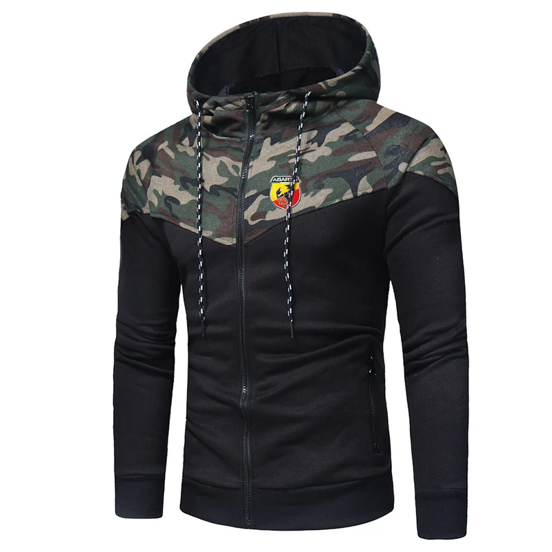 

Spring Autumn New Men's 2021 Fashion Abarth Print Zipper Hoodies Camouflage stitching Sportswear Casual Coats jacket Hooded Coat