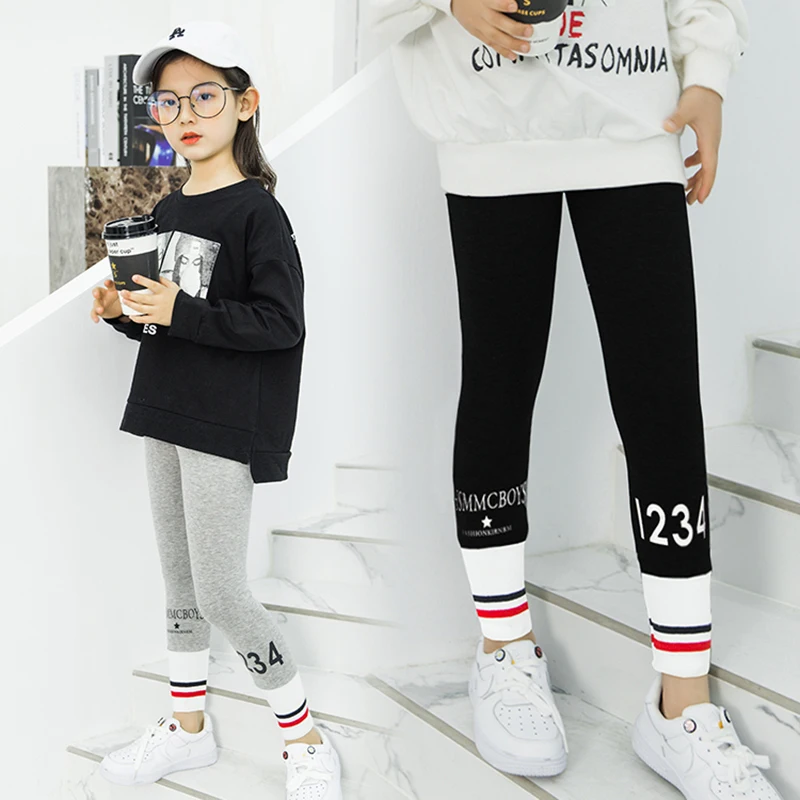 

Леггинсы для девочек, хлопковые, с буквенным принтом, на весну-осень, 2021