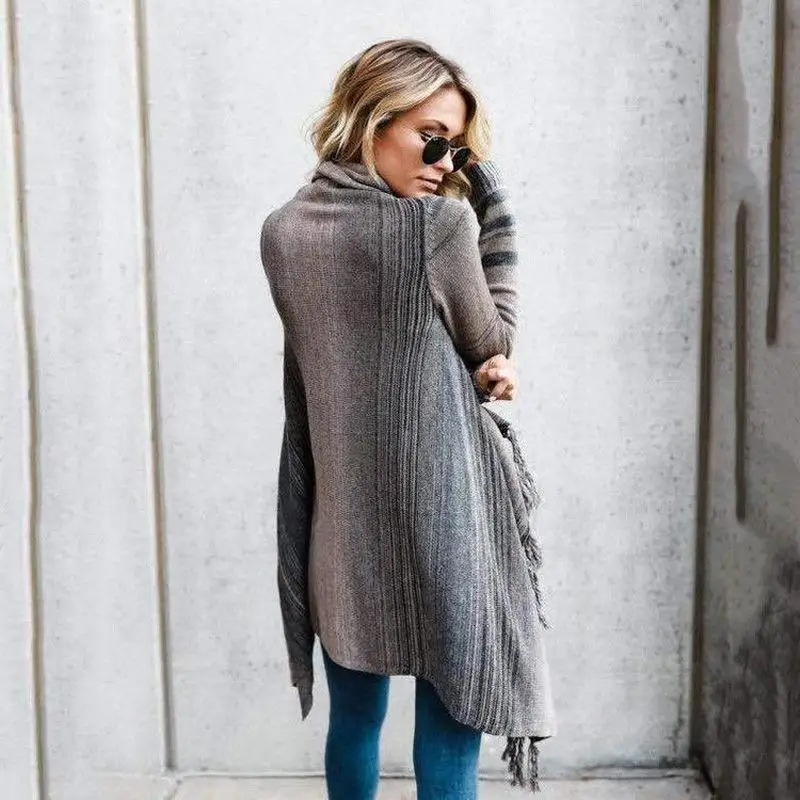 

Women Tassel Striped Long Sleeve Cardigan Jumper Casual Coat Jacket Knitwear