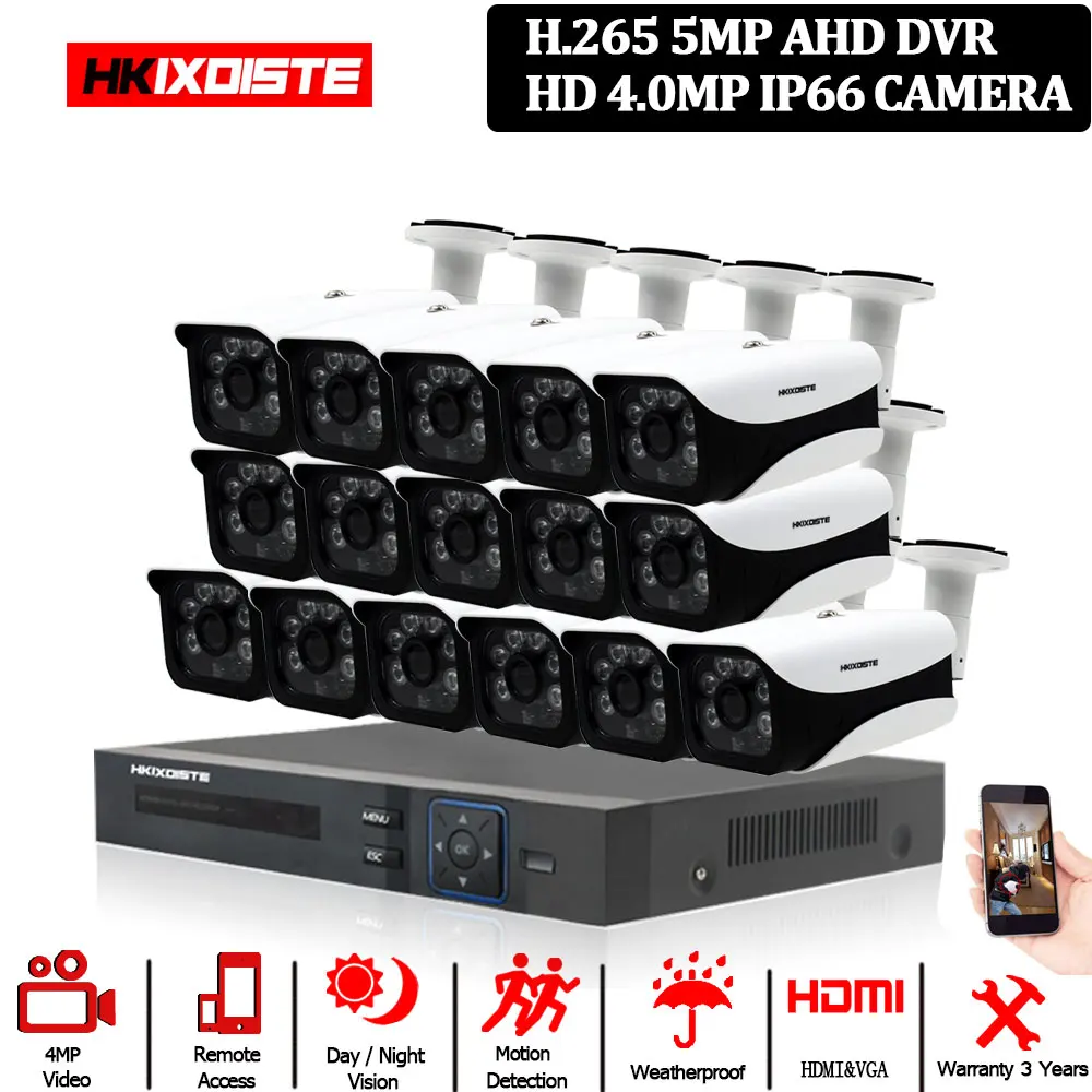 5MP CCTV система 16CH DVR комплект 16 шт. 4MP камера для ночной съемки Металл водонепроницаемый открытый Крытый HD CCTV камера Система дистанционного просмотра - Цвет: 16pcs 4MP Camera