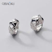 100 925 sterling silver earrings simple temperament wide plaid hoop earrings fashion ear jewelry for women