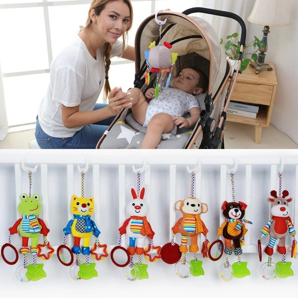 

Мультяшные детские игрушки на возраст 0-12 месяцев, подвесные погремушки для детской коляски, новорожденных, плюшевые игрушки для младенцев, погремушки для мальчиков и девочек