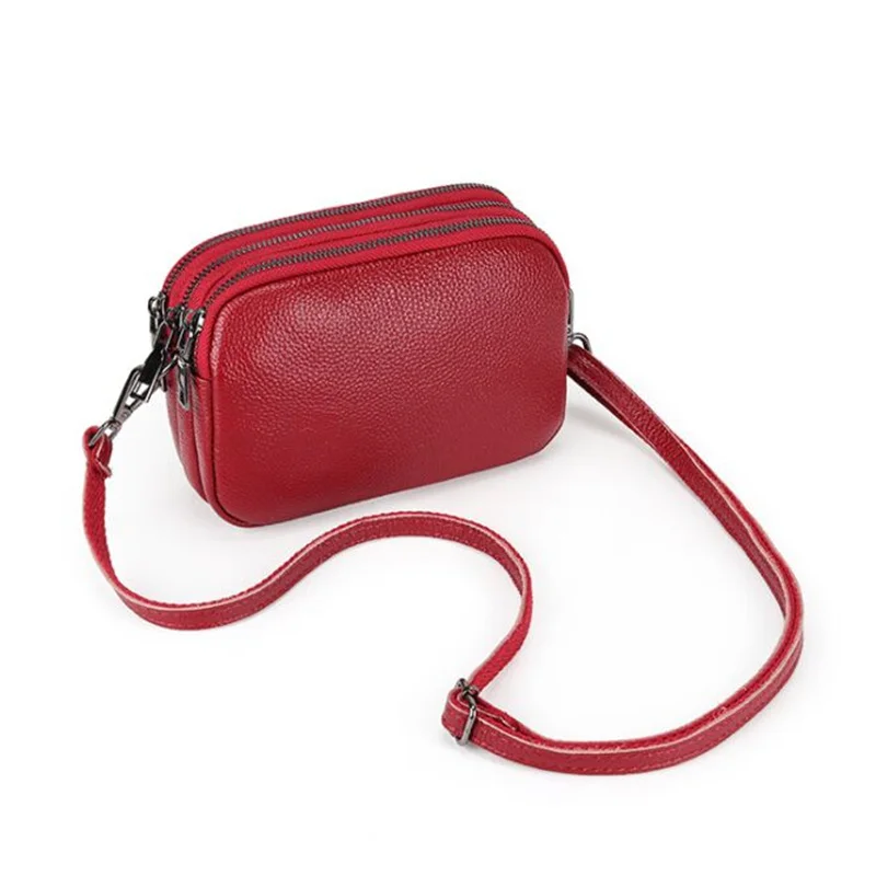 

Fashion Genuine Leather Women's Three Zippers Flap Handbag Shoulder Bag Cowhide Messenger Crossbody Purse