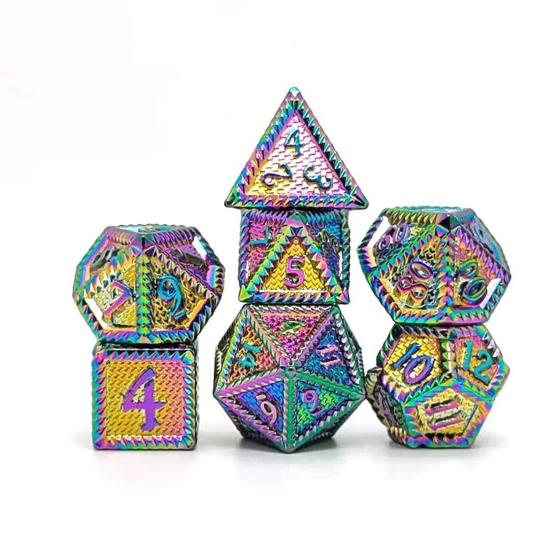 

X5QF 7Pcs/Set Metal Dice Multi-faceted Dice Digital Different Sizes For Kid Toys/Game