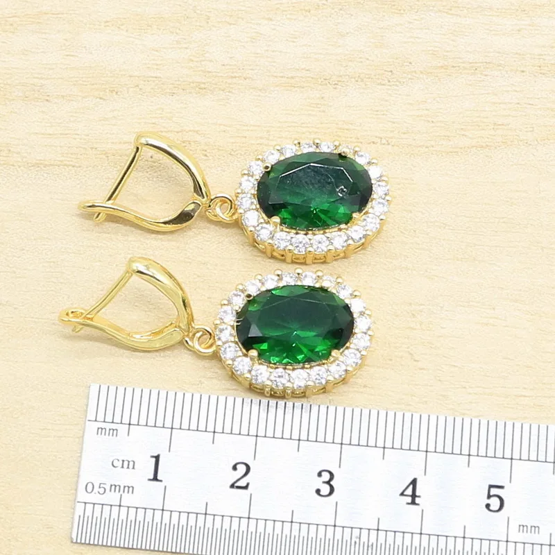 Свадебный браслет золотого цвета с зеленым кубическим цирконием серьги ожерелье