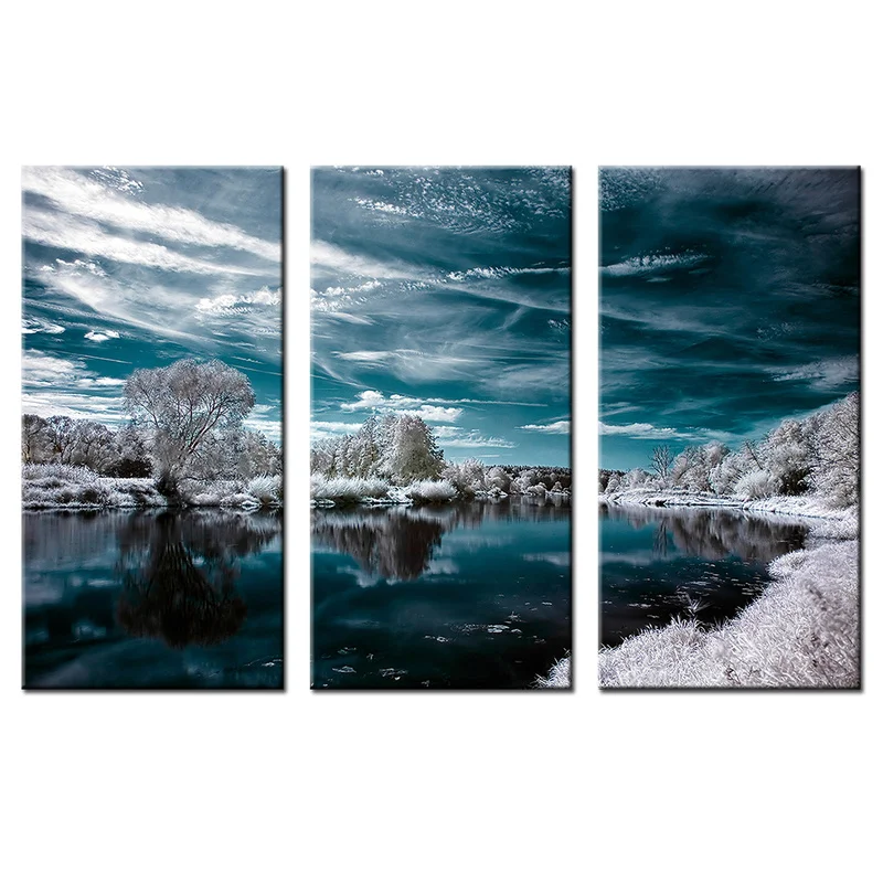 

3 Pieces Canvas Posters and Prints Living Room Frozen Lake In Winter Print Wall Decor Poster HD Painting for Room Decoration