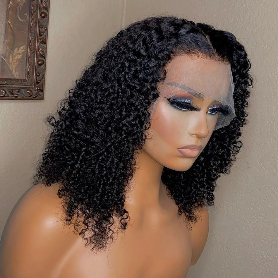 

Jerry Curly 13x4 Lace Front Wig Short Bob Human Hair Wig Deep Wave Brazilian Remy PrePlucked 180 Density 4x4Closure Wig Glueless