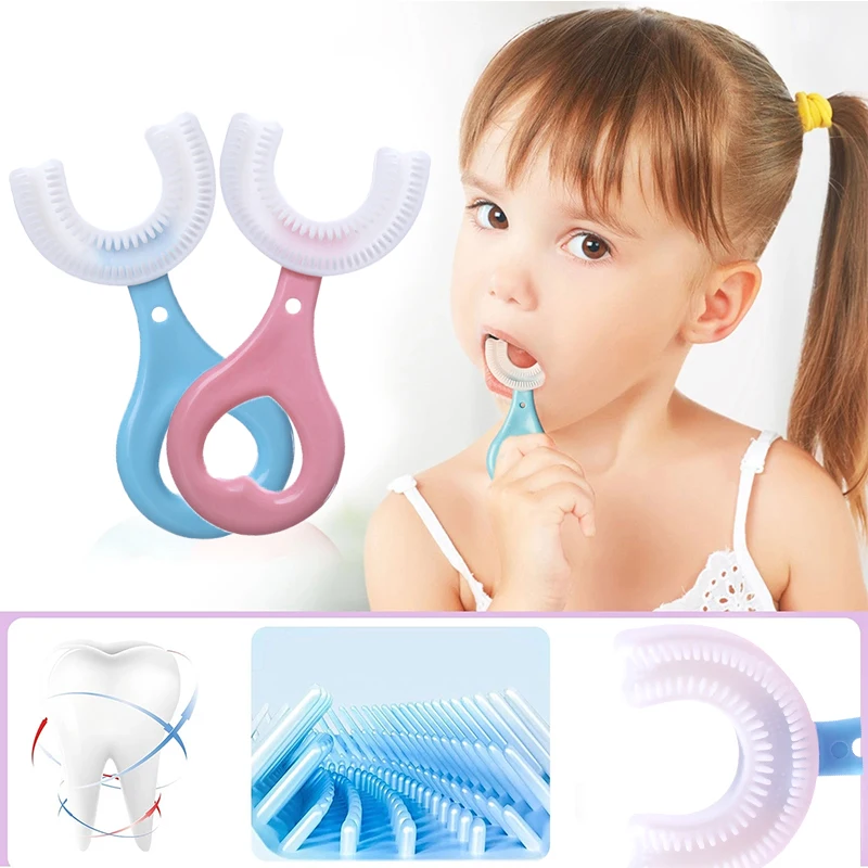 

Kids Toothbrush 360° Kids U-Shaped Toothbrush with Handle Silicone Oral Care Cleaning Brush for Toddlers Ages 2-12