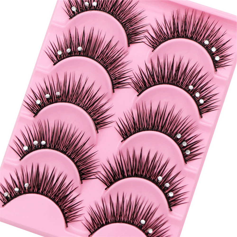 

Korean Natural Nude Makeup Thick Stage With Sequins FIber Hard Stem Stage Outfit 3D False Eyelashes Wholesale 5 Pair Spacks