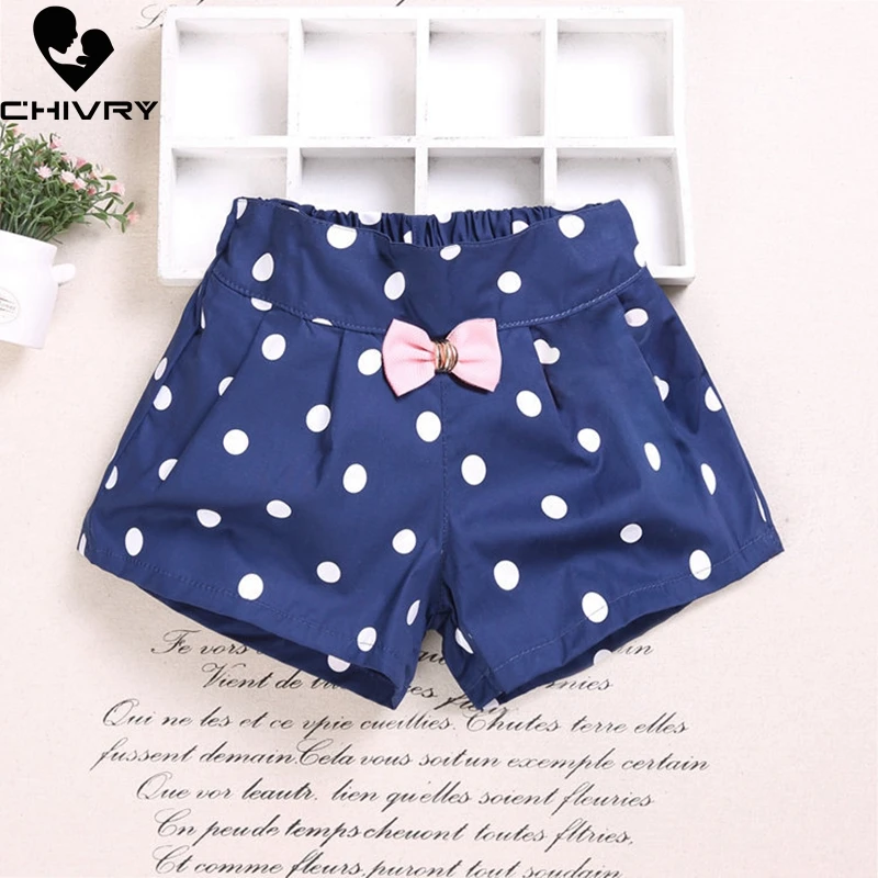 

New 2021 Girls Summer Beach Shorts Kids Baby Girls Heart Dot Print Bow Shorts Little Girls Children Fashion Short Pants Clothes