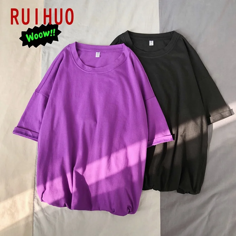 Новинка 2022 летняя хлопковая Однотонная футболка RUIHUO с коротким рукавом мужская