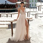 Soworthy 2021 пляжные свадебные платья с Боковым Разрезом, сексуальные иллюзионные богемные трапециевидные фотообои, свадебное платье