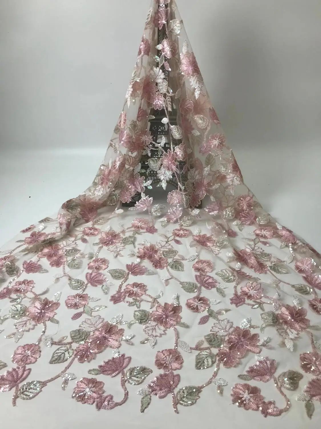 

Fashion fabric 5 yards color sequins new French luxury embroidery lace Nigeria fabric hx-3905