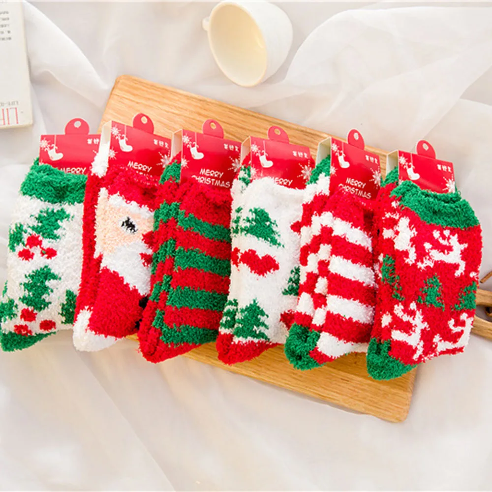 Новые рождественские носки из плотного кораллового флиса для взрослых Осень