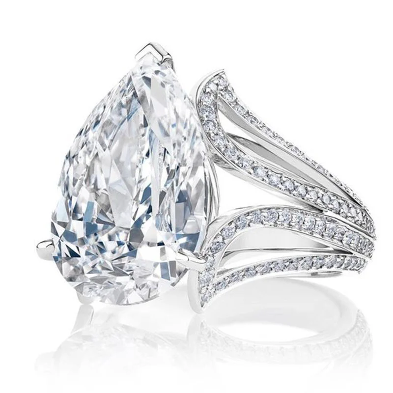 

Fashion Female White Crystal Zircon Ring Minimalist Silver Color Wedding Rings For Women Love Bridal Water Drop Engagement Ring