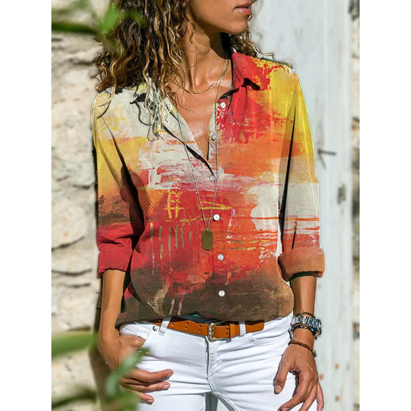 Женская Осенняя блузка с принтом в стиле Харадзюку модные повседневные рубашки