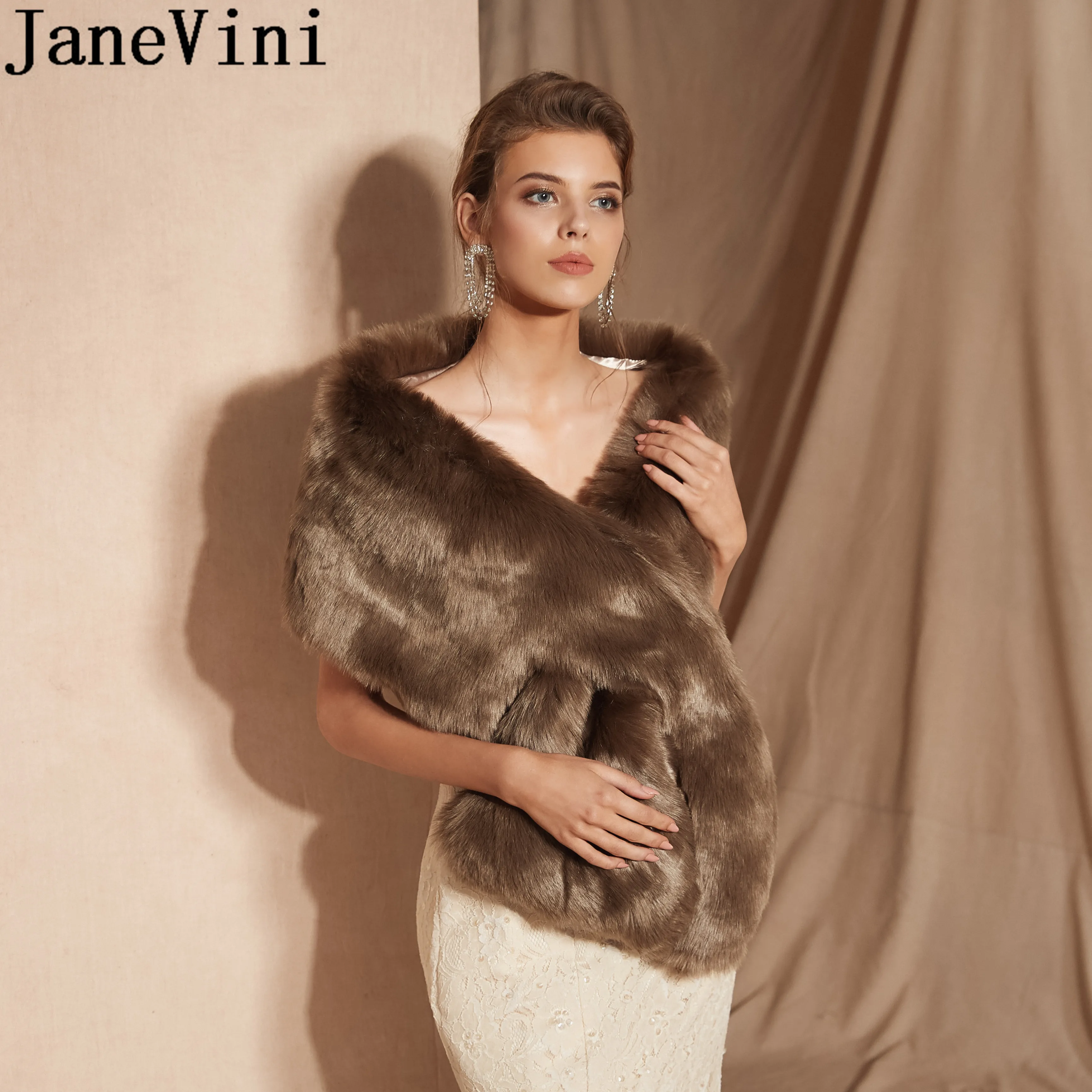 JaneVini зимнее меховое свадебное болеро накидка Chaquetas Mujer Женские аксессуары