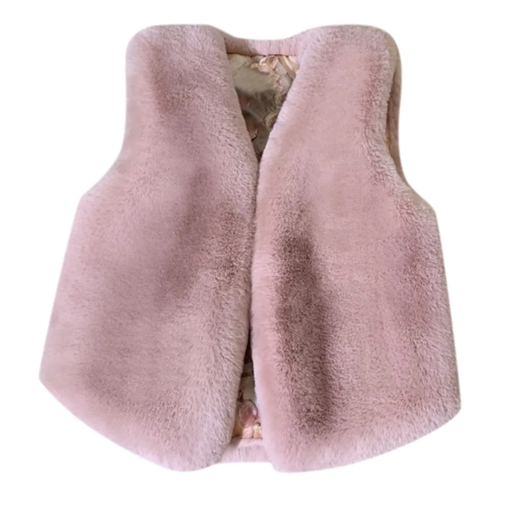 Розовый Faux Fur Vest Children Toddler Baby Girls Faux Vest Winter Warm Coat Jacket Cute Thick Clothes Vest For Girl Solid Vest Children - Цвет: Розовый