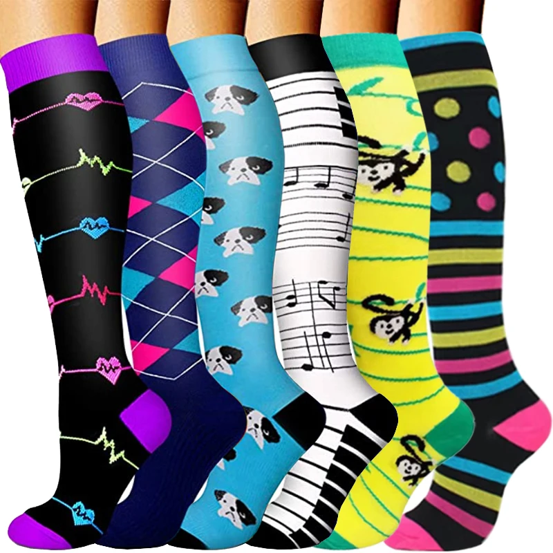 

6 Pair Compression Socks Pack for Women & Men Sport Circulation 20-30mmHg Best Support Running Marathon Edema Diabetes Wholesale