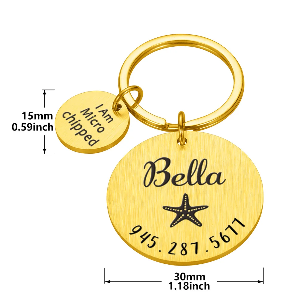 

Personalized Collar ID Tag Keychain for Pet Dog Cat I Am Microchipped Dog Name Number Stainless Steel Keyring Laser Engraving