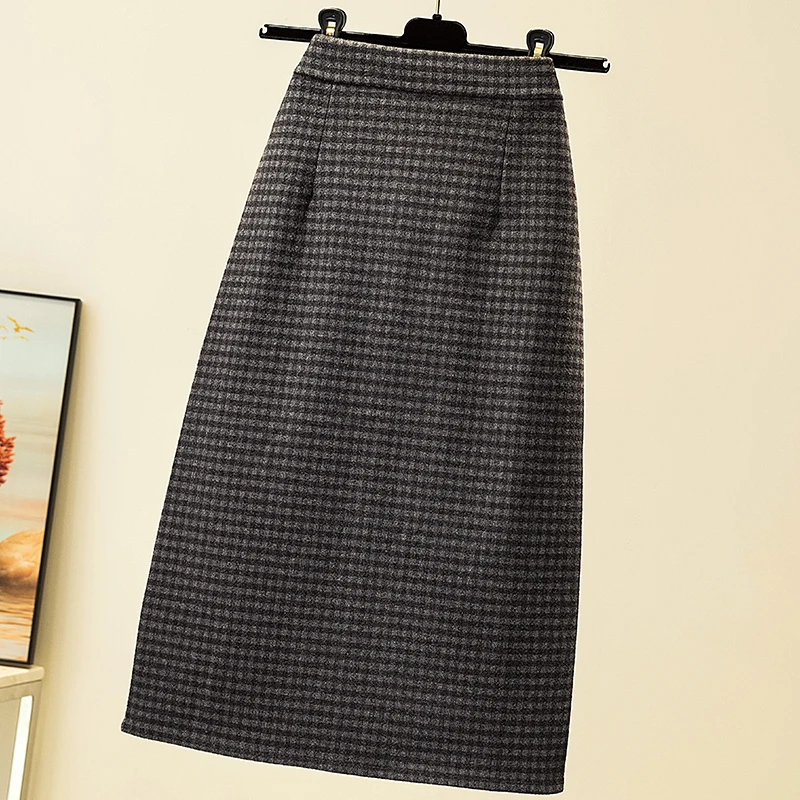 Винтажная эстетичная шерстяная юбка Y2K с завышенной талией Зимняя миди в стиле