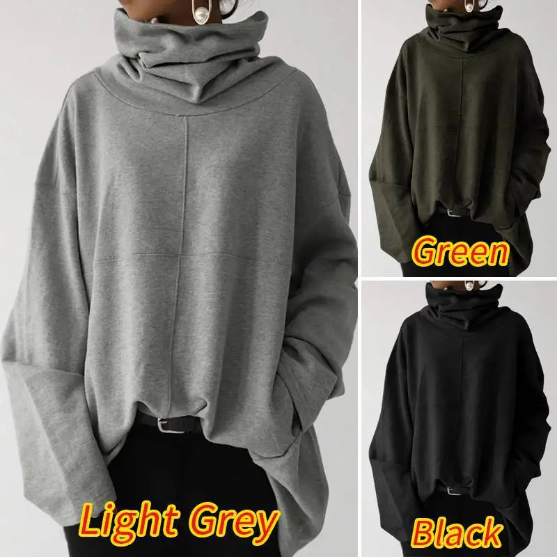 

VANOVICH 2022 Autumn and Winter New Style Korean Plus Velvet Turtleneck Oversized Solid Casual Pullover Women's Sweatershirts