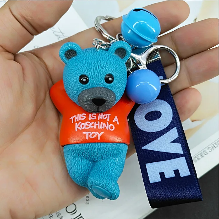 

New Multi-Color Acrylic Leisure Bear Bell Ring Keychain Pendant Love Creative Bag Key Chain Female Accessories Keyring