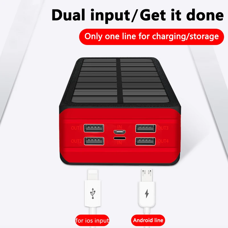 50000 mAh Солнечное Мощность Bank Быстрая зарядка 4 USB с зарядным устройством для