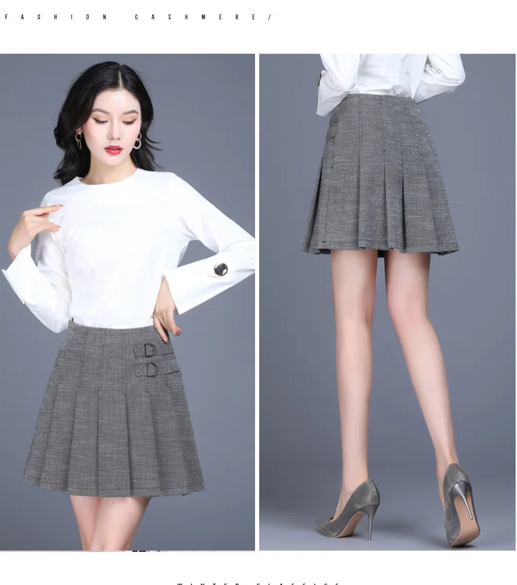 

Women Fashion Gray Short Pleated Skirts High Waist Slim Casual Office Lady Elegant Chic Plus Size Mini Skirt Spring Autumn 9125