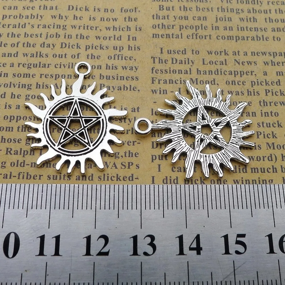 

100pcs Sun Star Charms 27mm x 30mm DIY Jewelry Making Pendant Antique Silver Color