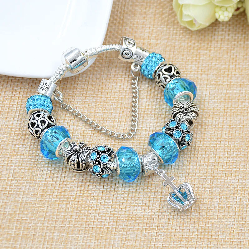 Attrtto серебряный крест и браслеты с короной Браслеты Шарм для женщин браслет