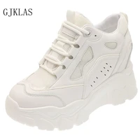 chunky mesh sneakers wedge platform shoes trainers women beige white vulcanize shoes fashion sport high heels sneakers women