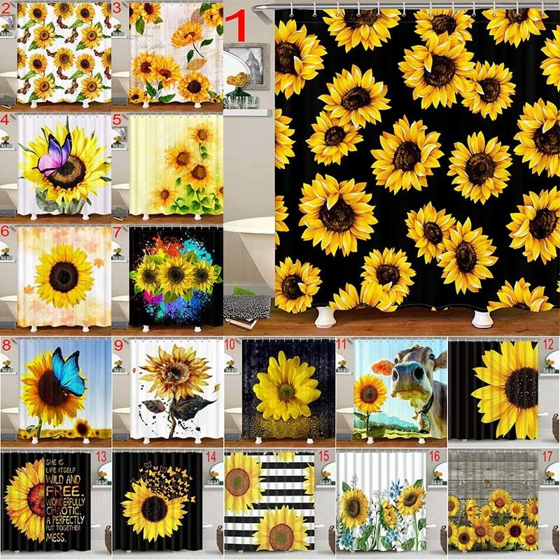 

Sunflower Shower Curtains with 12 Hooks for Bathroom Waterproof Durable Shower Curtains