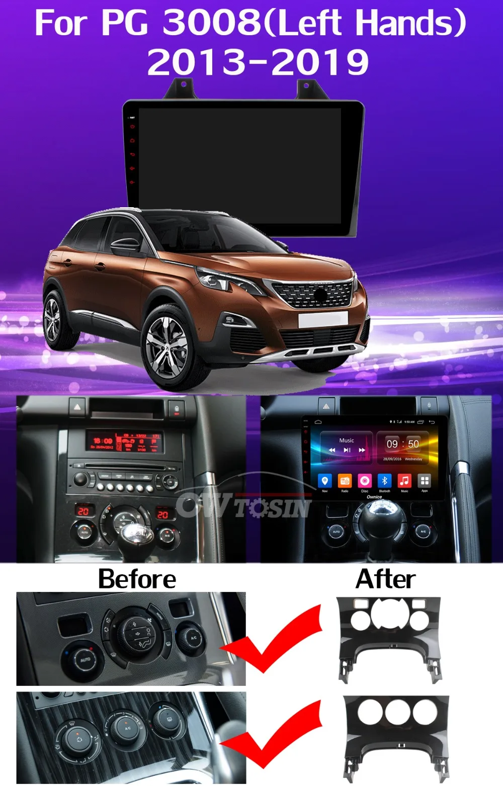 360 ° панорамный 4 × камера 4G LTE Android 9,0 8 ядер 4+ 64G SPDIF DSP CarPlay Автомобильный плеер для peugeot 3008 2013- gps радио