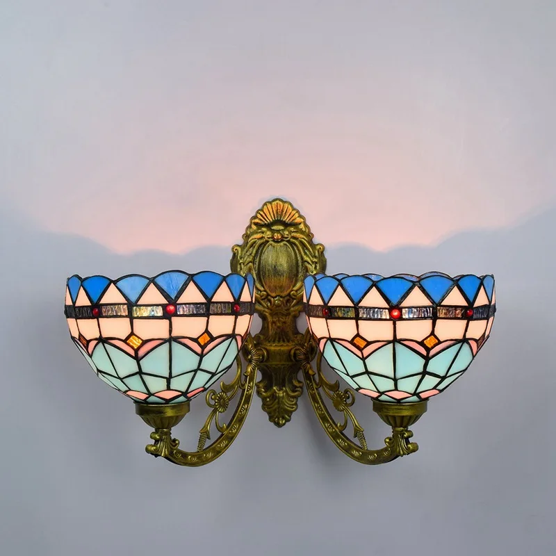 

20cm European-Style Mediterranean Creative Corridor Double-Headed Wall Lamp American-Style Creative Colored Glass Lamp