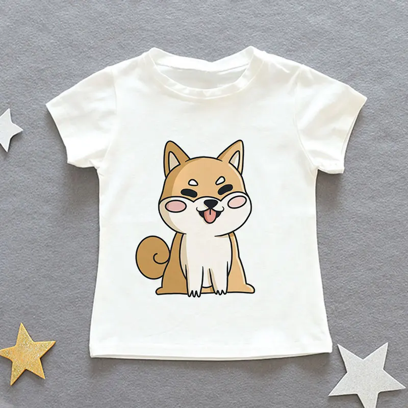 

New Style Children's Clothing Boy Shiba Inu Cute Girl T-shirt Harajuku Fashion Cartoon Kids Tshirts Animal White Clothes 3-12T