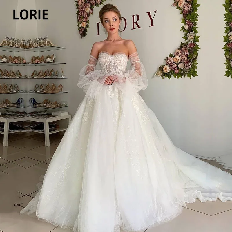 Lorie Boho Abiti Da Sposa Maniche A Sbuffo Appliques A Cuore Pizzo Abito Da Sposa Principessa Spalle Scoperte Abito Da Sposa Sukienka