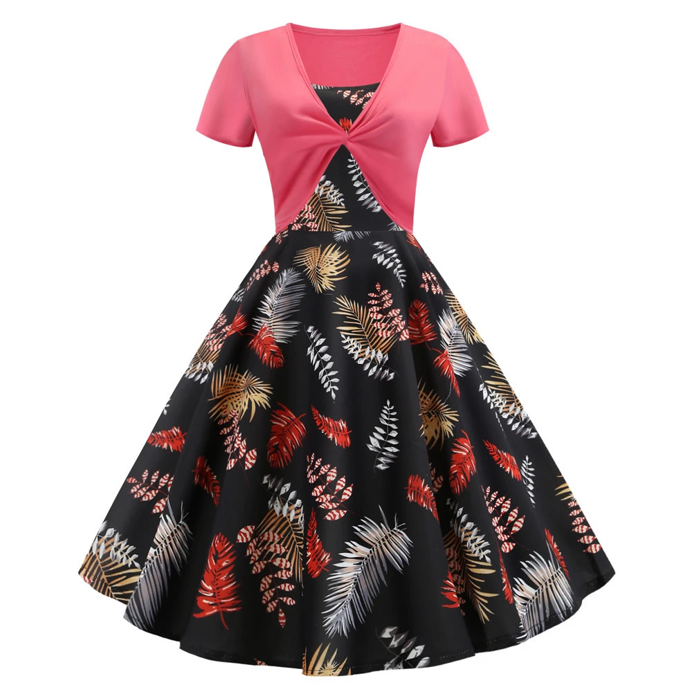 Розовый комплект из двух предметов летние платья 2019 с цветочным узором в стиле