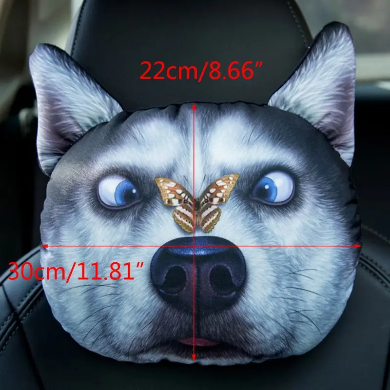 

3D Printed Schnauzer face Car Headrest Neck Rest Auto Neck Safety Cushion With Activated carbon