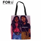 Холщовая Сумка FORUDESIGN для женщин, черная сумка для девочек с Африканским принтом, Льняная сумка для покупок