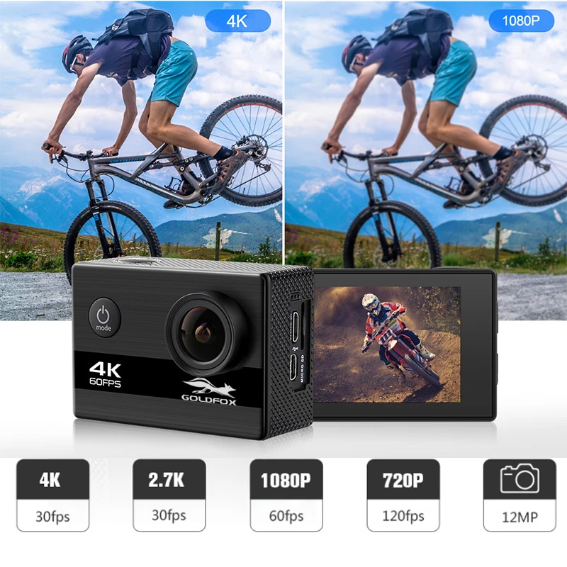 Экшн-камера Ultra HD 4K 24 МП Wi-Fi 60fps 2 0 ''IPS-экран Спортивная Подводная камера